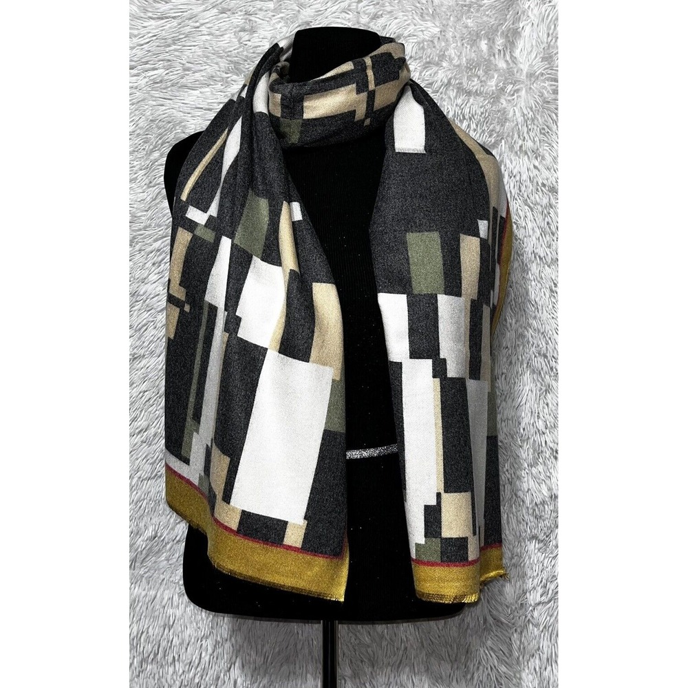 Women Geometric Scarf  30x72 Brown, Gray,‎ Red Wrap Preppy Fashionista
